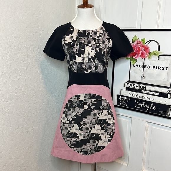 Tibi Black & Pink Arel Print Dress Size 4 - Picture 3 of 9